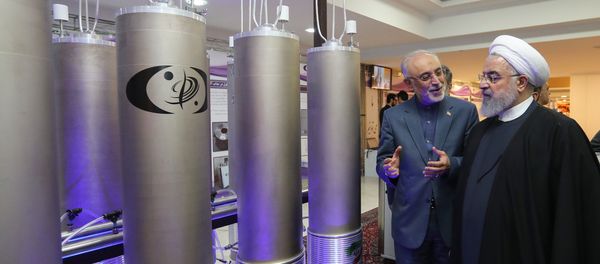 A handout picture made available by the Iranian presidential office shows, Iranian President Hassan Rouhani (2nd L) listening to head of Iran's nuclear technology organisation Ali Akbar Salehi (R) during the nuclear technology day in Tehran on April 9, 2019 A handout picture made available by the Iranian presidential office shows, Iranian President Hassan Rouhani (2nd L) listening to head of Iran's nuclear technology organisation Ali Akbar Salehi (R) during the nuclear technology day in Tehran on April 9, 2019 - Sputnik International