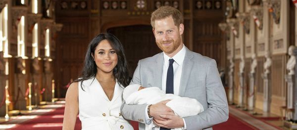 Britain's Prince Harry and Meghan, Duchess of Sussex, during a photocall with their newborn son, in St George's Hall at Windsor Castle, Windsor, south England, Wednesday May 8, 2019 - Sputnik International