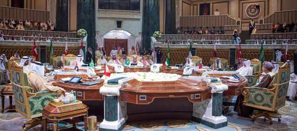 In this photo released by the state-run Saudi Press Agency, leaders from the six nations of the Gulf Cooperation Council meet in Riyadh, Saudi Arabia, Sunday, Dec. 9, 2018. Leaders of Gulf Arab countries, including those boycotting Qatar, met on Sunday in Saudi Arabia's capital for a regional summit, a gathering that Qatar's ruling emir choose not to attend amid the dispute. (Saudi Press Agency via AP) In this photo released by the state-run Saudi Press Agency, leaders from the six nations of the Gulf Cooperation Council meet in Riyadh, Saudi Arabia, Sunday, Dec. 9, 2018. Leaders of Gulf Arab countries, including those boycotting Qatar, met on Sunday in Saudi Arabia's capital for a regional summit, a gathering that Qatar's ruling emir choose not to attend amid the dispute. (Saudi Press Agency via AP) - Sputnik International