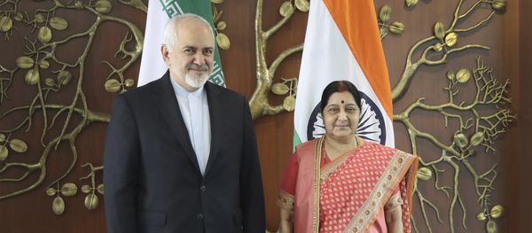 Iranian Foreign Minister Mohammad Javad Zarif, left, talks with his Indian counterpart Sushma Swaraj pose for the media before their meeting in New Delhi, India, Tuesday, May 14, 2019 Iranian Foreign Minister Mohammad Javad Zarif, left, talks with his Indian counterpart Sushma Swaraj pose for the media before their meeting in New Delhi, India, Tuesday, May 14, 2019 - Sputnik International