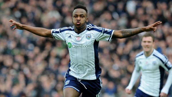 Striker Saido Berahino celebrates scoring for West Bromwich Albion in the English Premier League in 2015 - Sputnik International