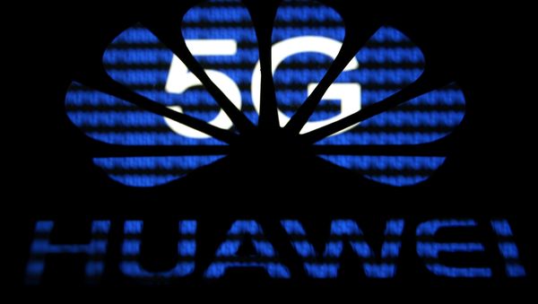 A 3-D printed Huawei logo is seen in front of displayed 5G words in this illustration taken February 12, 2019 - Sputnik International
