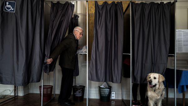 A person is seen in a polling booth during the vote for the European parliament elections, on May 26, 2019 in Le Puy-en-Velay. A person is seen in a polling booth during the vote for the European parliament elections, on May 26, 2019 in Le Puy-en-Velay. - Sputnik International