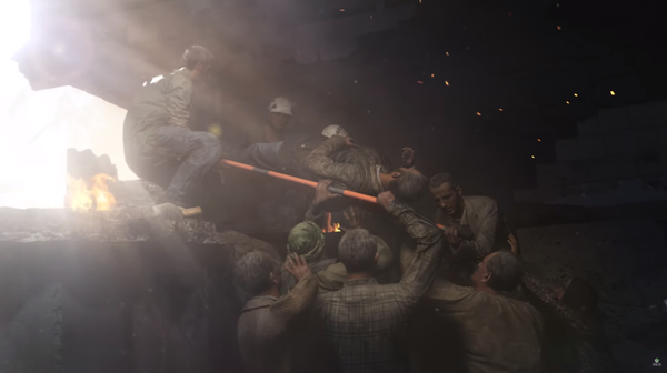 The White Helmets in a Call of Duty: Modern Warfare trailer scene helping victims of a presumed Russian air attack - Sputnik International