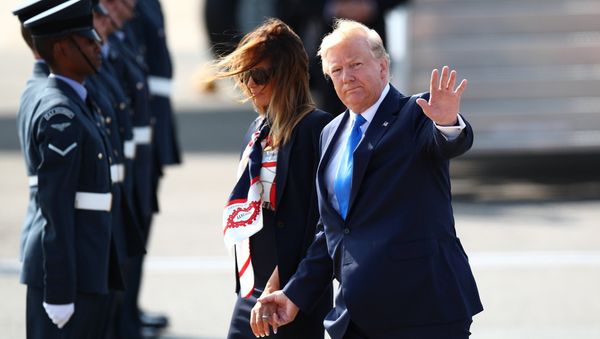 U.S. President Donald Trump and First Lady Melania Trump arrive for their state visit to Britain, at Stansted Airport near London, Britain, June 3, 2019 U.S. President Donald Trump and First Lady Melania Trump arrive for their state visit to Britain, at Stansted Airport near London, Britain, June 3, 2019 - Sputnik International