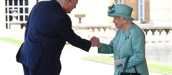 Britain's Queen Elizabeth II greets U.S. President Donald Trump as he arrives for the Ceremonial Welcome at Buckingham Palace, in London, Britain June 3, 2019 - Sputnik International