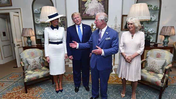 US President Donald Trump, centre left and his wife, first lady Melania, left, listen to Britain's Prince Charles and Camilla, the Duchess of Cornwall prior to afternoon tea at Clarence House, in London, Monday, June 3, 2019 US President Donald Trump, centre left and his wife, first lady Melania, left, listen to Britain's Prince Charles and Camilla, the Duchess of Cornwall prior to afternoon tea at Clarence House, in London, Monday, June 3, 2019 - Sputnik International