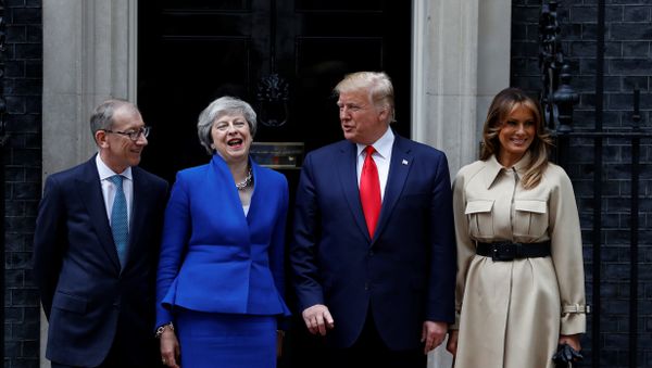U.S. President Donald Trump and First Lady Melania Trump meet Britain's Prime Minister Theresa May and her husband Philip at Downing Street as part of his state visit in London, Britain, June 4, 2019 U.S. President Donald Trump and First Lady Melania Trump meet Britain's Prime Minister Theresa May and her husband Philip at Downing Street as part of his state visit in London, Britain, June 4, 2019 - Sputnik International