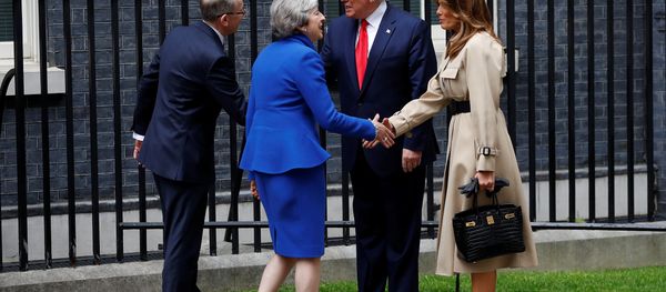 U.S. President Donald Trump and first lady Melania Trump meet Britain's Prime Minister Theresa May and her husband Philip at Downing Street, as part of Trump's state visit in London, Britain, June 4, 2019. U.S. President Donald Trump and first lady Melania Trump meet Britain's Prime Minister Theresa May and her husband Philip at Downing Street, as part of Trump's state visit in London, Britain, June 4, 2019. - Sputnik International