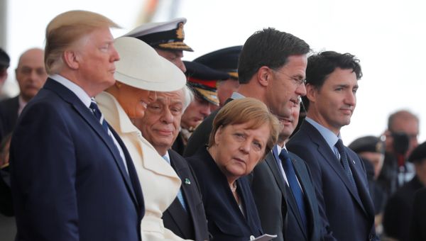 U.S. President Donald Trump, First Lady Melania, German Chancellor Angela Merkel, Dutch Prime Minister Mark Rutte and Canada's Prime Minister Justin Trudeau participate in an event to commemorate the 75th anniversary of D-Day, in Portsmouth, Britain, June 5, 2019 U.S. President Donald Trump, First Lady Melania, German Chancellor Angela Merkel, Dutch Prime Minister Mark Rutte and Canada's Prime Minister Justin Trudeau participate in an event to commemorate the 75th anniversary of D-Day, in Portsmouth, Britain, June 5, 2019 - Sputnik International