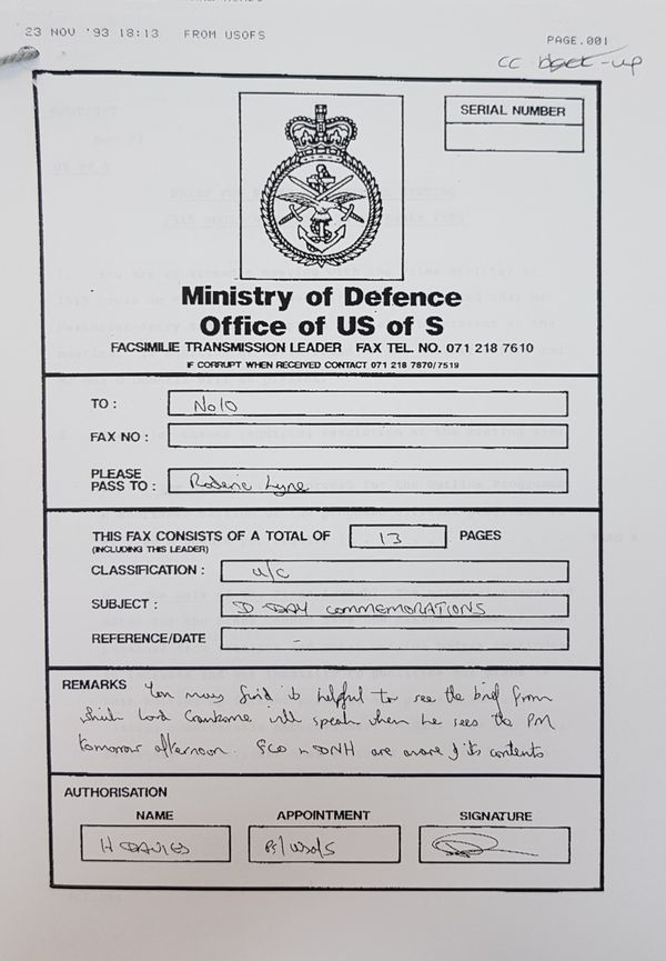 Ministry of Defence fax re 50th DDay Ministry of Defence fax re 50th DDay - Sputnik International