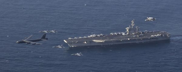 June 1, 2019 file photo, the USS Abraham Lincoln carrier and a U.S. Air Force B-52H Stratofortress, conduct joint exercises in the U.S. Central Command area of responsibility in Arabian sea June 1, 2019 file photo, the USS Abraham Lincoln carrier and a U.S. Air Force B-52H Stratofortress, conduct joint exercises in the U.S. Central Command area of responsibility in Arabian sea - Sputnik International
