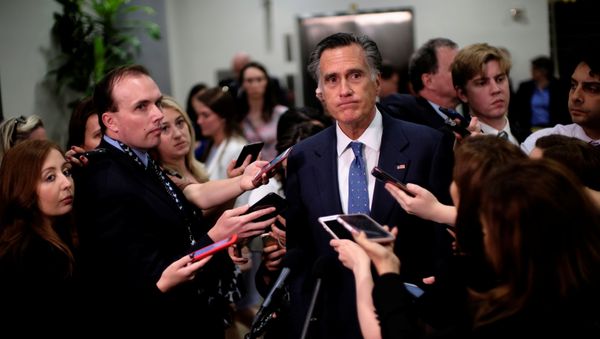 US Senator Mitt Romney (R-UT) speaks to reporters after being briefed on Iran by the Secretary of State and acting Defense Secretary on Capitol Hill in Washington - Sputnik International