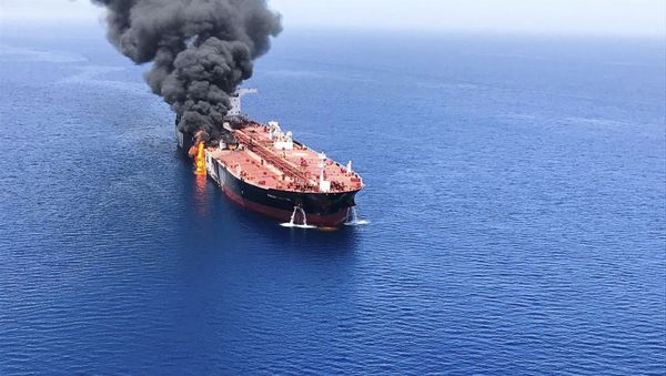 An oil tanker is on fire in the sea of Oman, Thursday, June 13, 2019 An oil tanker is on fire in the sea of Oman, Thursday, June 13, 2019 - Sputnik International