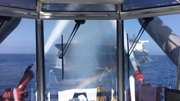 Crude oil tanker Front Altair during the firefighting of the fire onboard the ship in the Gulf of Oman Crude oil tanker Front Altair during the firefighting of the fire onboard the ship in the Gulf of Oman - Sputnik International