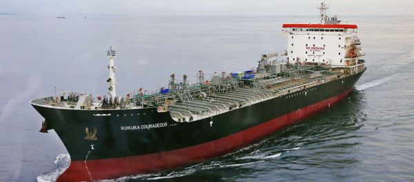 A picture of the Kokuka Courageous, one of two that were hit in suspected attacks in the Gulf of Oman, is displayed during a news conference by the ship owner Kokuka Sangyo Ltd. at the company office in Tokyo, Japan June 13, 2019, in in this photo released by Kyodo A picture of the Kokuka Courageous, one of two that were hit in suspected attacks in the Gulf of Oman, is displayed during a news conference by the ship owner Kokuka Sangyo Ltd. at the company office in Tokyo, Japan June 13, 2019, in in this photo released by Kyodo - Sputnik International