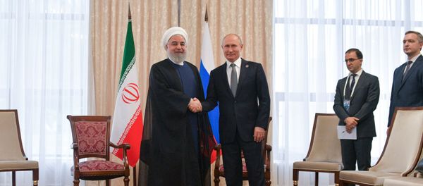 Russian President Vladimir Putin shakes hands with Iranian President Hassan Rouhani, left, during their meeting at the Shanghai Cooperation Organization (SCO) summit, in Bishkek, Kyrgyzstan Russian President Vladimir Putin shakes hands with Iranian President Hassan Rouhani, left, during their meeting at the Shanghai Cooperation Organization (SCO) summit, in Bishkek, Kyrgyzstan - Sputnik International