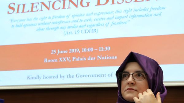 Hatice Cengiz, fiancee of the murdered Saudi journalist Khashoggi takes part in a UN side event in Geneva Hatice Cengiz, fiancee of the murdered Saudi journalist Khashoggi takes part in a UN side event in Geneva - Sputnik International