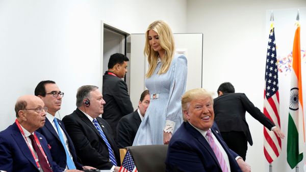 U.S. President Donald Trump reacts ahead of trilateral meeting with India's Prime Minister Narendra Modi and Japan's Prime Minister Shinzo Abe during the G20 leaders summit in Osaka, Japan, June 28, 2019 - Sputnik International