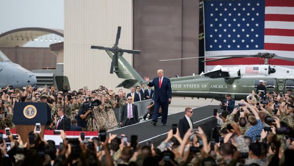 U.S. President Donald Trump arrives to speak to U.S. troops based in Osan Air Base, South Korea June 30, 2019. U.S. President Donald Trump arrives to speak to U.S. troops based in Osan Air Base, South Korea June 30, 2019. - Sputnik International
