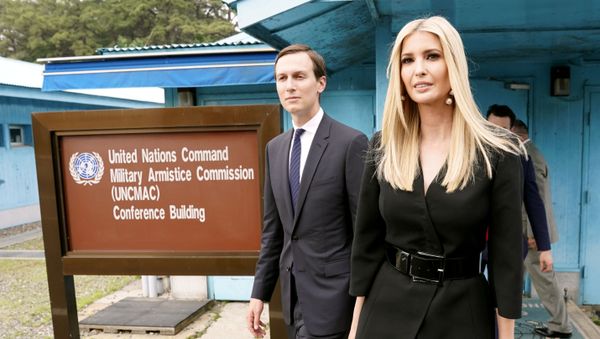 White House senior advisors Ivanka Trump and Jared Kushner walk at the demilitarized zone separating the two Koreas, in Panmunjom, South Korea, June 30, 2019 - Sputnik International