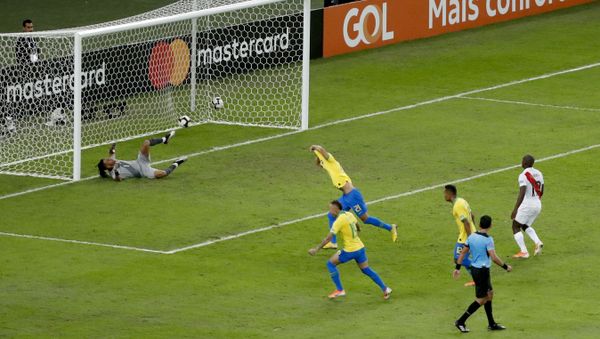 Brazil's Richarlison celebrates scoring from the penalty mark his side's third goal against Peru during the final soccer match of the Copa America - Sputnik International
