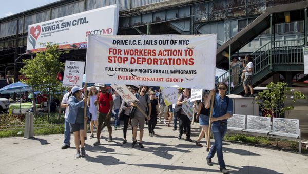 Hundreds of people arrive in Corona Plaza in the Queens borough of New York at the end of a march in opposition to the Trump administration's plans to continue with raids to catch immigrants in the country illegally, Sunday, July 14, 2019. Hundreds of people arrive in Corona Plaza in the Queens borough of New York at the end of a march in opposition to the Trump administration's plans to continue with raids to catch immigrants in the country illegally, Sunday, July 14, 2019. - Sputnik International