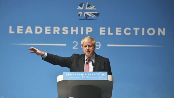 Conservative Party leadership candidate Boris Johnson, gestures, during a Conservative Party leadership hustings in Cheltenham, England, Friday July 12, 2019 Conservative Party leadership candidate Boris Johnson, gestures, during a Conservative Party leadership hustings in Cheltenham, England, Friday July 12, 2019 - Sputnik International