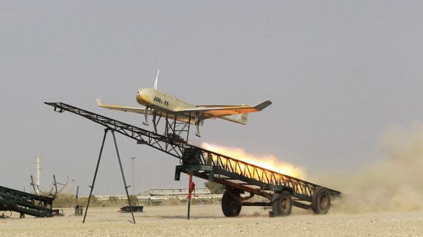 FILE - In this file picture released by Jamejam Online Dec. 25, 2014, an Iranian made drone is launched during a military drill in Jask port, southern Iran - Sputnik International