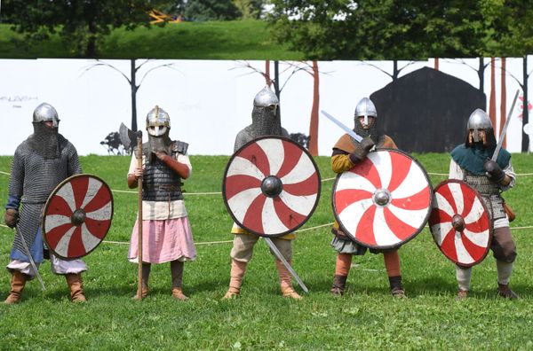 Participants of the festival dressed as warriors during military re-enactments. Participants of the festival dressed as warriors during military re-enactments. - Sputnik International