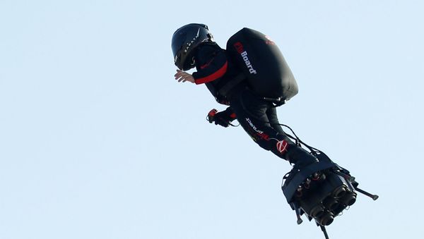 French inventor Franky Zapata takes off on a Flyboard to cross the English channel from Sangatte to Dover, in Sangatte, France, July 25, 2019 - Sputnik International