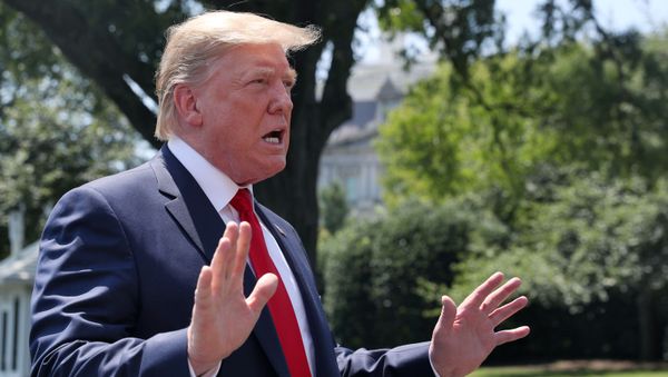 U.S. President Donald Trump speaks to the news media after returning from a quick trip to Williamsburg, Virginia, in Washington, U.S., July 30, 2019 - Sputnik International