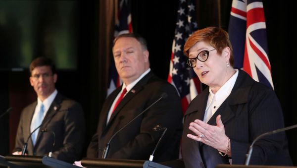 Australia's Foreign Minister Marise Payne speaks during a joint news conference with U.S. Secretary of Defence Mark Esper, U.S. Secretary of State Mike Pompeo and Australia's Defence Minister Linda Reynolds (unseen) in Sydney, Australia, August 4, 2019.  - Sputnik International