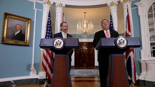 U.S. Secretary of State Mike Pompeo (R) and Britain's Foreign Secretary Dominic Raab hold a joint news conference after a working luncheon at the State Department in Washington, US, 7 August 2019 U.S. Secretary of State Mike Pompeo (R) and Britain's Foreign Secretary Dominic Raab hold a joint news conference after a working luncheon at the State Department in Washington, US, 7 August 2019 - Sputnik International