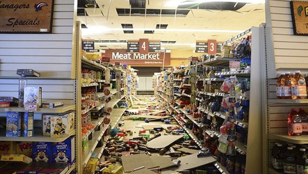 This July 7, 2019 photo provided by the U.S. Navy shows damage to a store at the Naval Air Weapons Station China Lake military base following series of earthquakes on July 4 and 5. The base sustained heavy damage that experts estimate will cost over $5 billion to repair. This July 7, 2019 photo provided by the U.S. Navy shows damage to a store at the Naval Air Weapons Station China Lake military base following series of earthquakes on July 4 and 5. The base sustained heavy damage that experts estimate will cost over $5 billion to repair. - Sputnik International