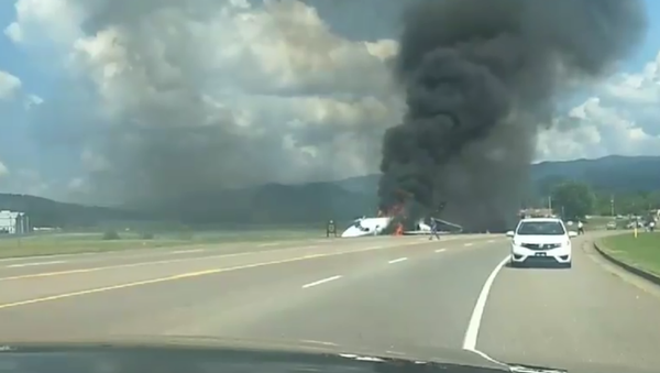 Plane carrying retired NASCAR driver Dale Earnhardt Jr., wife Amy Reimann and daughter Isla skids off Tennessee runway before erupting in flames. All passengers aboard the private plane were deemed okay by first responders. Plane carrying retired NASCAR driver Dale Earnhardt Jr., wife Amy Reimann and daughter Isla skids off Tennessee runway before erupting in flames. All passengers aboard the private plane were deemed okay by first responders. - Sputnik International