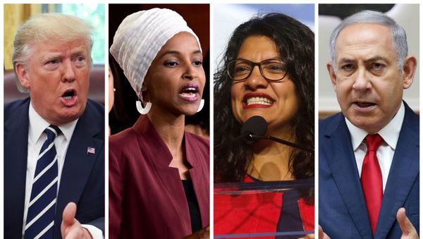 U.S. President Donald Trump, U.S. Congresswomen Ilhan Omar, Rashida Tlaib, and Prime Minister Benjamin Netanyahu are seen in a combination from file photos.   - Sputnik International