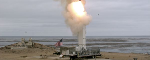 This US Department of Defense (DOD) handout photo shows on August 18, at 2:30 p.m. Pacific Daylight Time, when the Defense Department conducted a flight test of a conventionally configured ground-launched cruise missile at San Nicolas Island, California. - The test missile exited its ground mobile launcher and accurately impacted its target after more than 500 kilometers of flight. Data collected and lessons learned from this test will inform DOD's development of future intermediate-range capabilities.  - Sputnik International