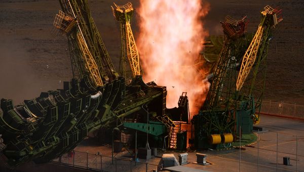 Soyuz-2.1a carrier rocket is being launched into space with the piloted Soyuz MS-14 vehicle from the Baikonur Cosmodrome. - Sputnik International