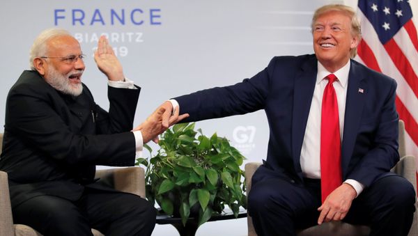 U.S. President Donald Trump meets Indian Prime Minister Narendra Modi for bilateral talks during the G7 summit in Biarritz, France, August 26, 2019 U.S. President Donald Trump meets Indian Prime Minister Narendra Modi for bilateral talks during the G7 summit in Biarritz, France, August 26, 2019 - Sputnik International