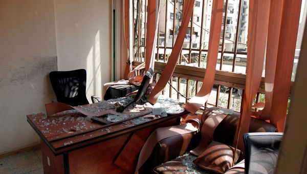 Damage and glass from broken windows is seen inside Hezbollah media center after an Israeli drone fell in the Hezbollah-dominated southern suburbs and a second one exploded near the ground in Dahiyeh suburbs of Beirut, Lebanon August 25, 2019. Damage and glass from broken windows is seen inside Hezbollah media center after an Israeli drone fell in the Hezbollah-dominated southern suburbs and a second one exploded near the ground in Dahiyeh suburbs of Beirut, Lebanon August 25, 2019. - Sputnik International