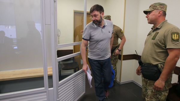 The head of the RIA Novosti Ukraine portal, Kirill Vyshinsky, at a meeting of the Kiev Court of Appeal - Sputnik International