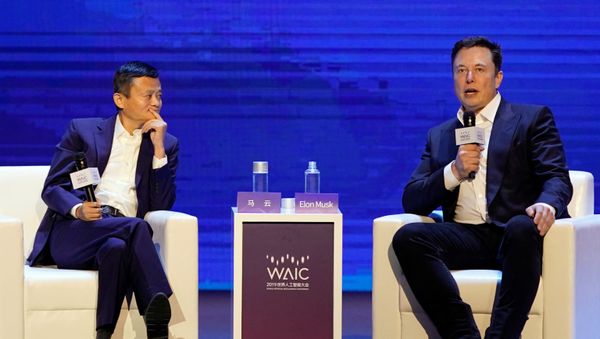 Tesla Inc CEO Elon Musk and Alibaba Group Holding Ltd Executive Chairman Jack Ma attend the World Artificial Intelligence Conference (WAIC) in Shanghai, China, August 29, 2019 Tesla Inc CEO Elon Musk and Alibaba Group Holding Ltd Executive Chairman Jack Ma attend the World Artificial Intelligence Conference (WAIC) in Shanghai, China, August 29, 2019 - Sputnik International