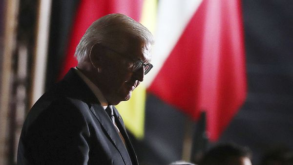 Germany's President Frank-Walter Steinmeier walks after speaks at the commemoration ceremony marking the 80th anniversary of World War II in Wielun, Poland, Sunday, Sept. 1, 2019. - Sputnik International