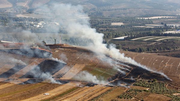 Smoke rises from shells fired from Israel in Maroun Al-Ras village, near the border with Israel, in southern Lebanon, September 1, 2019.  - Sputnik International