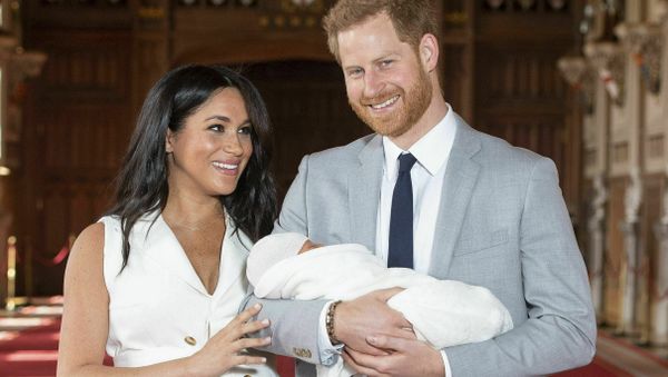 Britain's Prince Harry and Meghan, Duchess of Sussex, during a photocall with their newborn son, in St George's Hall at Windsor Castle, Windsor, south England, Wednesday May 8, 2019 - Sputnik International