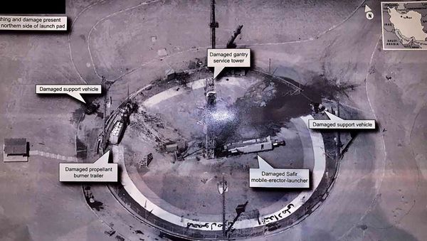 This image taken from the Twitter account of President Donald J. Trump, @realDonaldTrump, shows an undated photo of the aftermath of an explosion at Iran's Imam Khomeini Space Center in the country's Semnan province - Sputnik International
