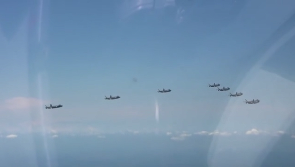 Seven Chengdu J-20 stealth aircraft are seen flying in formation in a PLAAF promotional video - Sputnik International