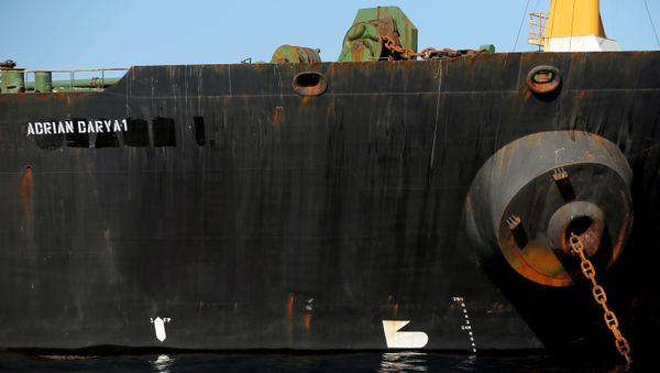 Iranian oil tanker Adrian Darya 1, previously named Grace 1, sits anchored after the Supreme Court of the British territory lifted its detention order, in the Strait of Gibraltar, Spain, August 18, 2019 - Sputnik International