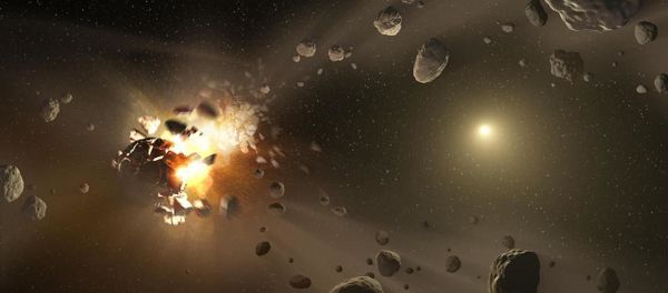 An artist's concept of catastrophic collisions between asteroids located in the belt between Mars and Jupiter. - Sputnik International